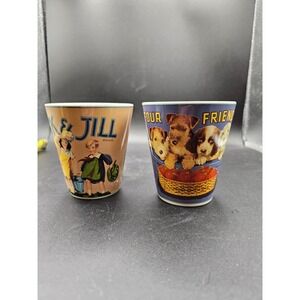 Sakura Oneida Table Trendz Vintage Labels Mugs Set Jack Jill Four Friends Pup ww